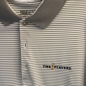 Nike Gray and White Striped Polo Shirt- The Players